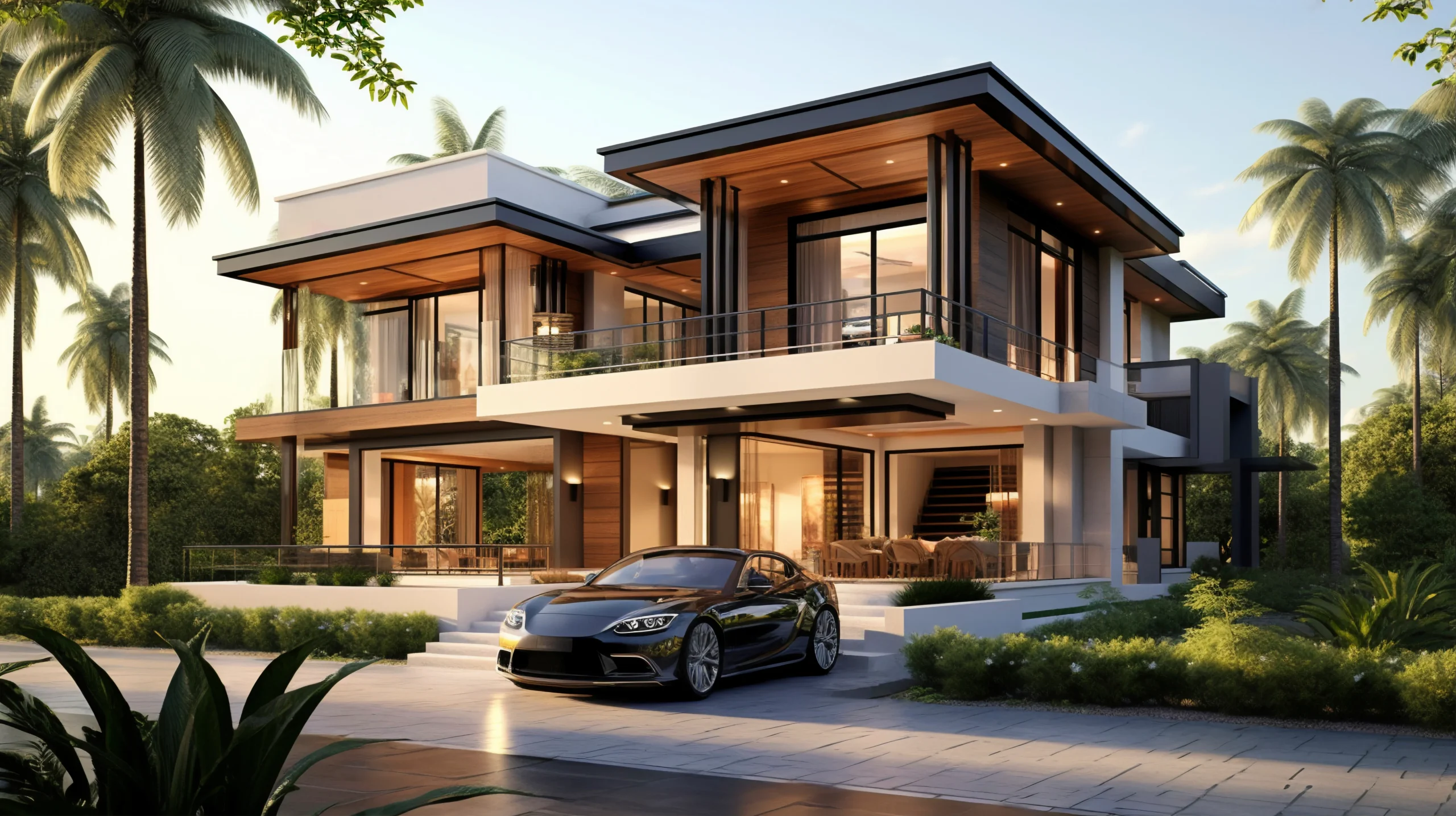 vastu for villa - villa with car parked image