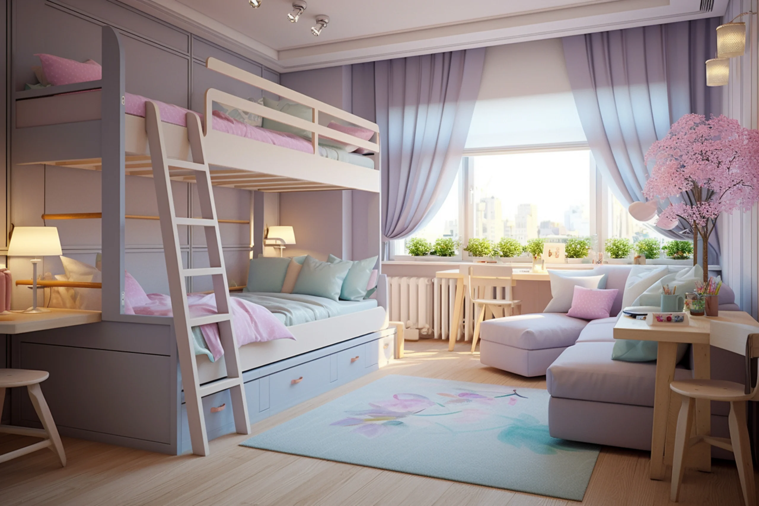 vastu for kids bedroom - bedroom image of kids with double bed and colorful sofa